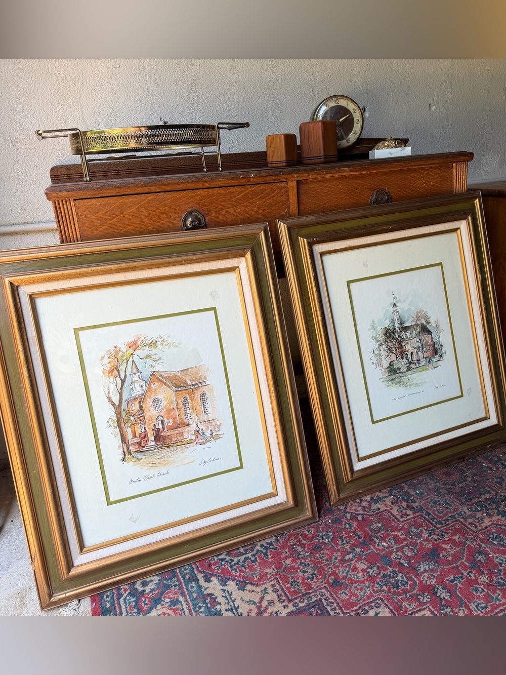 Framed Home Art Prints in Gold Frame - Set of 2 vintage